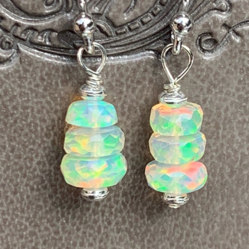 Dainty Sterling Silver Ethiopian Opal Earrings